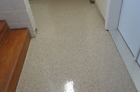 Basement Epoxy Fort Wayne This image shows a Basement Floor with flake epoxy paint.