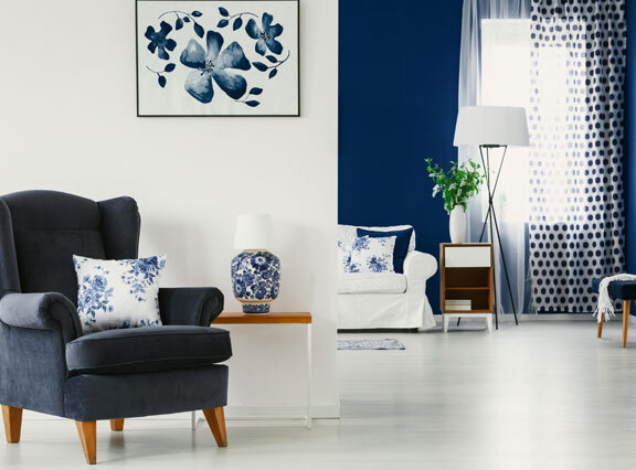 This image shows a living room with epoxy floor.