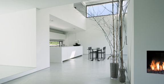 residential epoxy flooring This image shows an kitchen with epoxy floor.