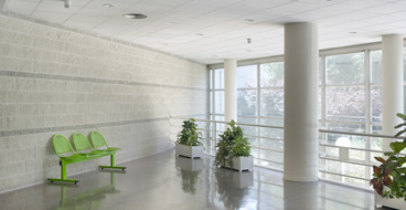 sealed concrete This image shows an commercial area that has a polished floor.