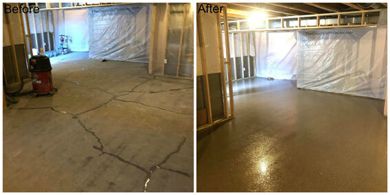 This image shows the before and after of painting the floor.